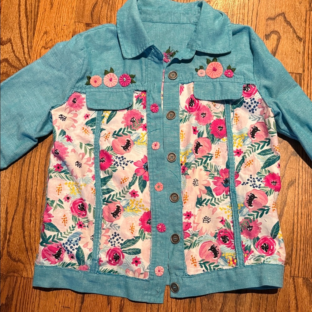 Floral Jacket with Blue Accents